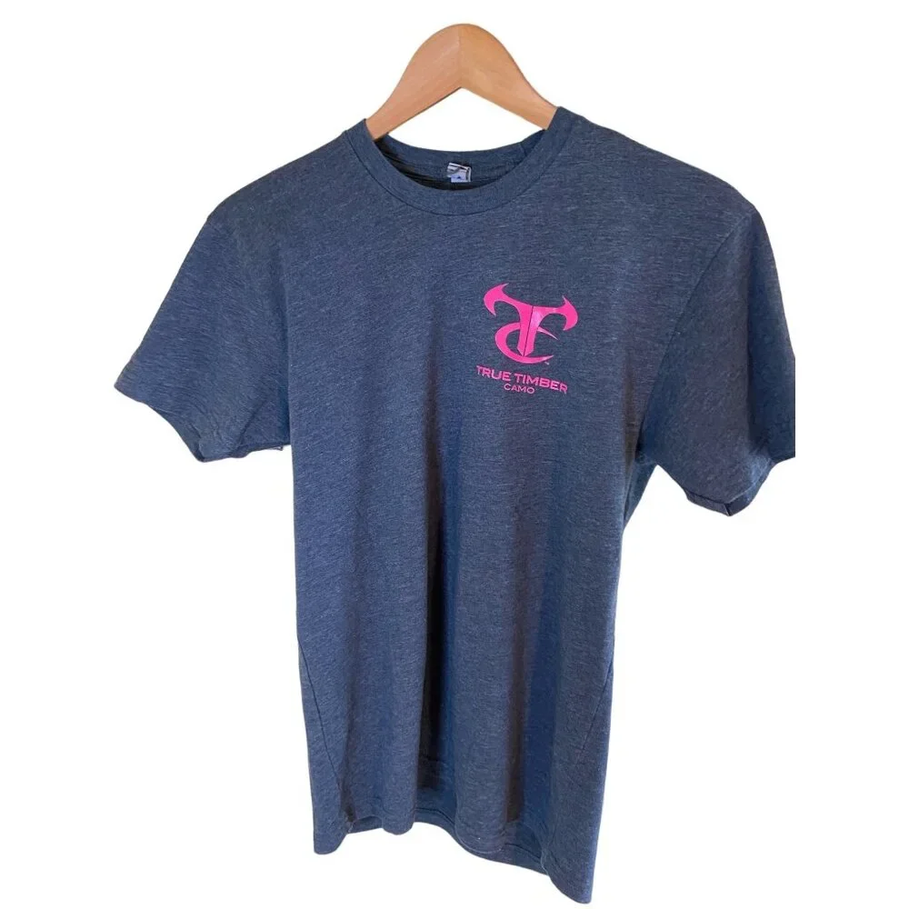 True Timber Mens T-Shirt Large Camo Gray Pink Logo Gorpcore Streetwear